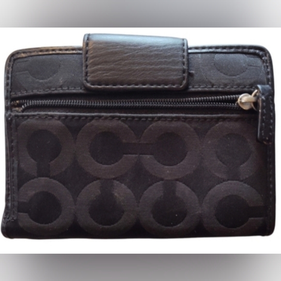 Coach Monogram Canvas Leather Black Wallet Vintage Silver Snap Closure GUC - Picture 6 of 11